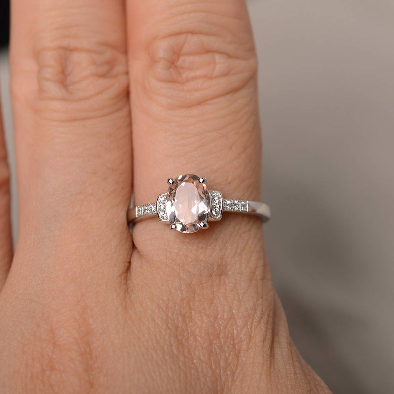 1.75 Ct Oval Cut Peach Morganite Solitaire W/Accents Engagement Ring In 925 Sterling Silver