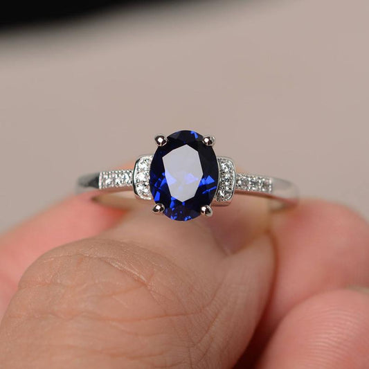 1.75 Ct Oval Cut Blue Sapphire 925 Sterling Silver Solitaire W/Accents Engagement Ring
