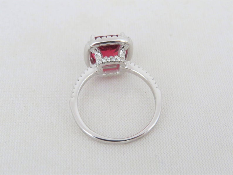 1 CT Cushion Cut Ruby & White Topaz Diamond 925 Sterling Silver Halo Anniversary Ring