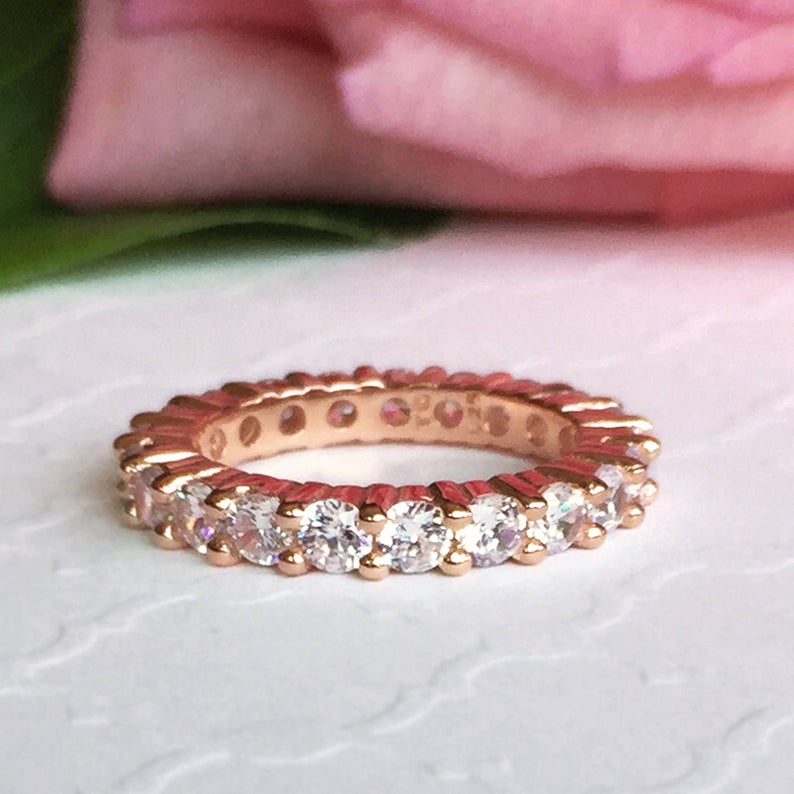 2 CT Round Cut Diamond 925 Sterling Silver Full Eternity Wedding Band Ring
