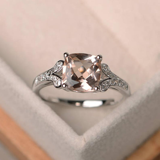 2.25 Ct Cushion Cut Peach Morganite 925 Sterling Silver Unique Engagement Ring