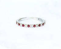 0.75 CT Red Ruby Diamond 925 Sterling Silver Half Eternity Wedding Band Ring