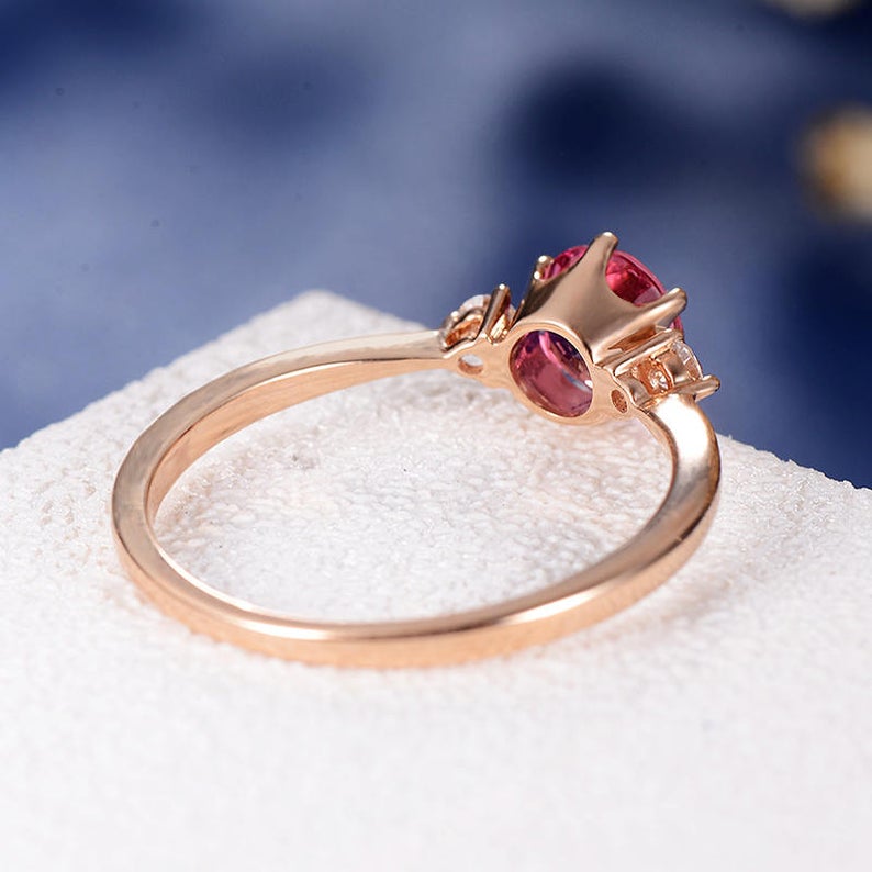 1.20 Ct Round Cut Tourmaline & White CZ Three-Stone Promise Ring In Rose Gold Over On 925 Sterling Silver