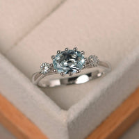 1.50 Ct Oval Cut Aquamarine & Round Cz Three-Stone Promise Ring In 925 Sterling Silver