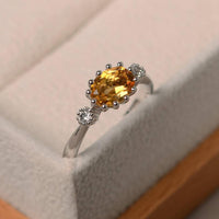 1.50 Ct Oval Cut Yellow Citrine & Round Cz Three-Stone Promise Ring In 925 Sterling Silver