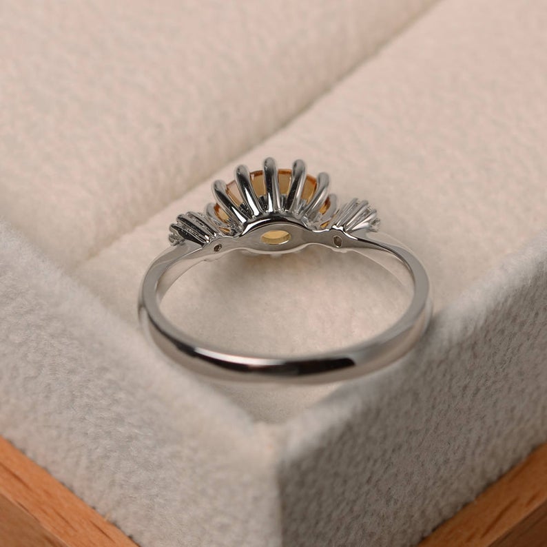 1.50 Ct Oval Cut Yellow Citrine & Round Cz Three-Stone Promise Ring In 925 Sterling Silver