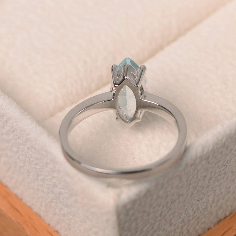 1.00 CT Marquise Cut Aquamarine 925 Sterling Silver Solitaire March Birthstone Ring