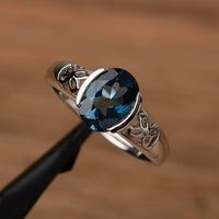 1.20 Ct Oval Cut London Blue Topaz Solitaire Engagement Ring In 925 Sterling Silver