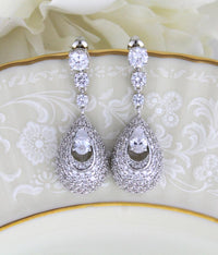 2.75 Ct Round & Pear Cut Diamond 925 Sterling Silver Bridal Wedding Dangle Earrings