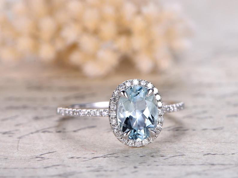 1.75 Ct Oval Cut Aquamarine 925 Sterling Silver Halo Anniversary Gift Ring For Her