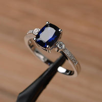 2 Ct Cushion Cut Blue Sapphire 925 Sterling Silver Solitaire W/Accents Anniversary Gift Ring