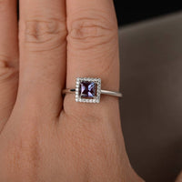 1.20 Ct Princess Cut Alexandrite Halo Anniversary Gift Ring In 925 Sterling Silver