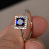 1.50 Ct Princess Cut Blue Sapphire 925 Sterling Silver Halo Anniversary Gift Ring