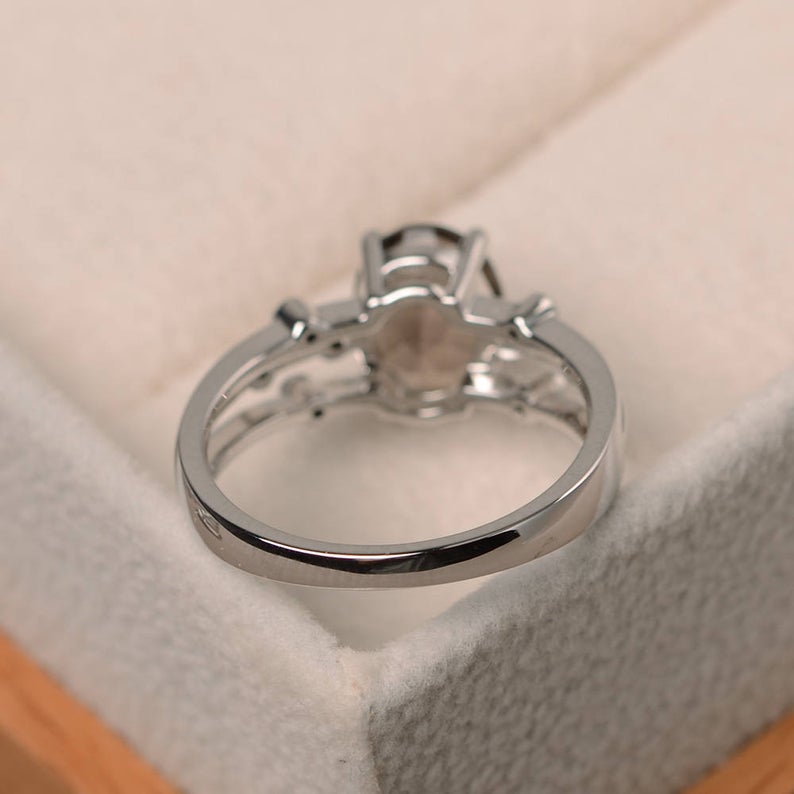 2.70 Ct Oval Cut Smoky Quartz 925 sterling Silver Solitaire W/Accents Anniversary Gift Ring