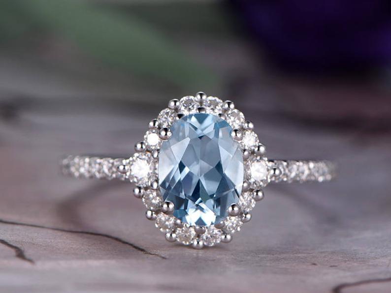 1.50 Ct Oval Cut Aquamarine 925 Sterling Silver Halo Anniversary Gift Ring For Her