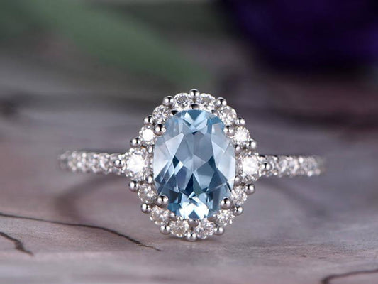 1.50 Ct Oval Cut Aquamarine 925 Sterling Silver Halo Anniversary Gift Ring For Her
