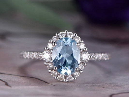 1.75 Ct Oval Cut Aquamarine 925 Sterling Silver Halo Anniversary Gift Ring For Her