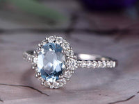 1.50 Ct Oval Cut Aquamarine 925 Sterling Silver Halo Anniversary Gift Ring For Her