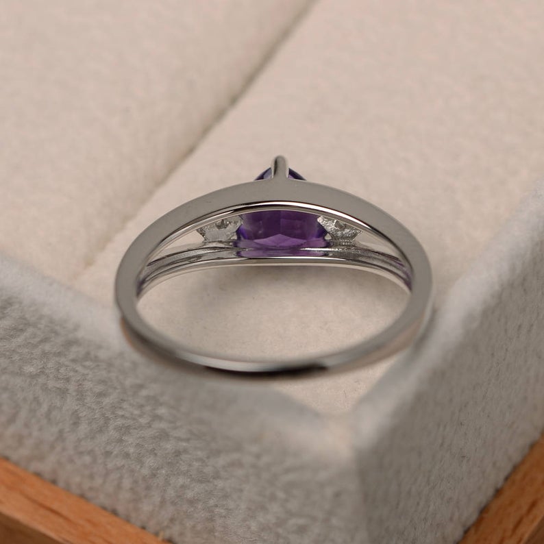 1.20 Ct Trillion Cut Purple Amethyst Three-Stone Promise Ring In 925 Sterling Silver