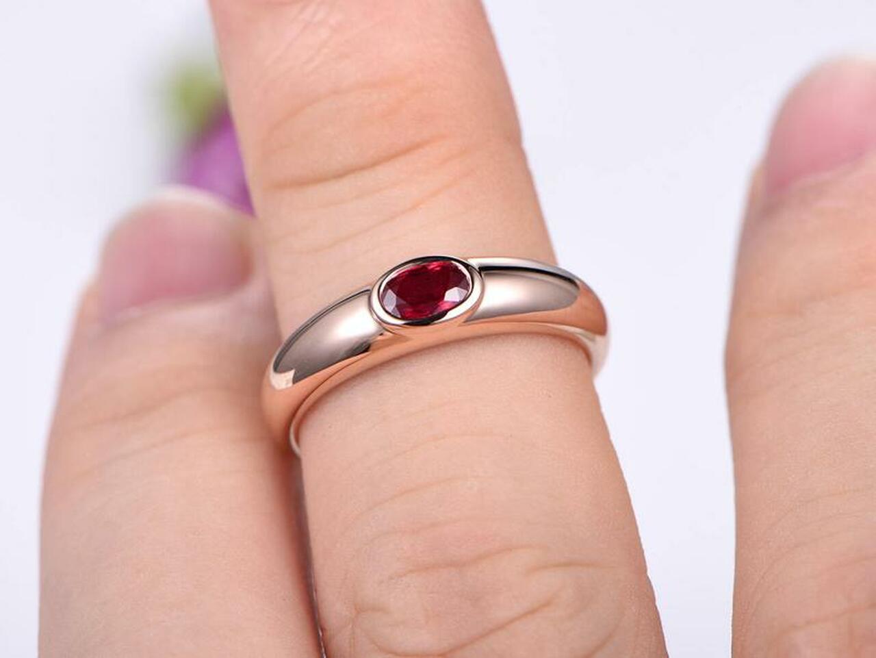 1.00 Ct Oval Cut Red Ruby Rose Gold Over On 925 Sterling Silver July Birthstone Solitaire Ring