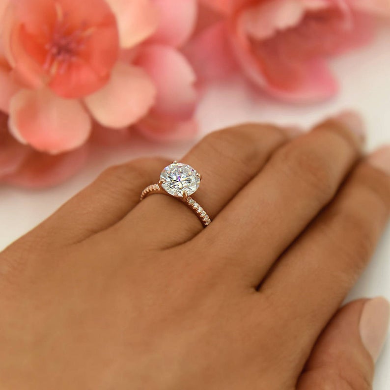 1 CT Round Cut Diamond Rose Gold Over On 925 Sterling Silver Solitaire With Accents Ring - atjewels.in