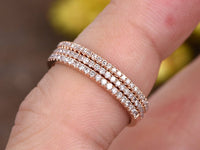 1.20 CT Round Cut Diamond Rose Gold Over On 925 Sterling Silver Trio Bridal Band Ring set