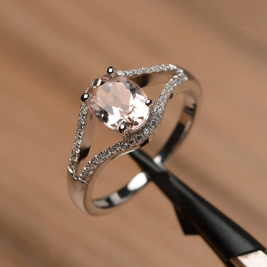 1.75 Ct Oval Cut Pink Morganite 925 Sterling Silver Split Shank Engagement Ring For Her