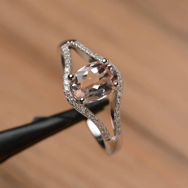 1.75 Ct Oval Cut Pink Morganite 925 Sterling Silver Split Shank Engagement Ring For Her