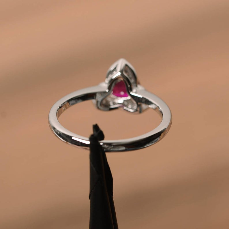 1.00 Ct Trillion Cut Red Ruby 925 Sterling Silver Floral Anniversary Gift Ring For Her