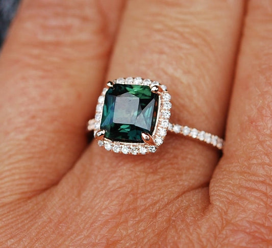 1 CT Cushion Cut Green Sapphire Diamond Rose Gold Over On 925 Sterling Silver Halo Engagement Ring