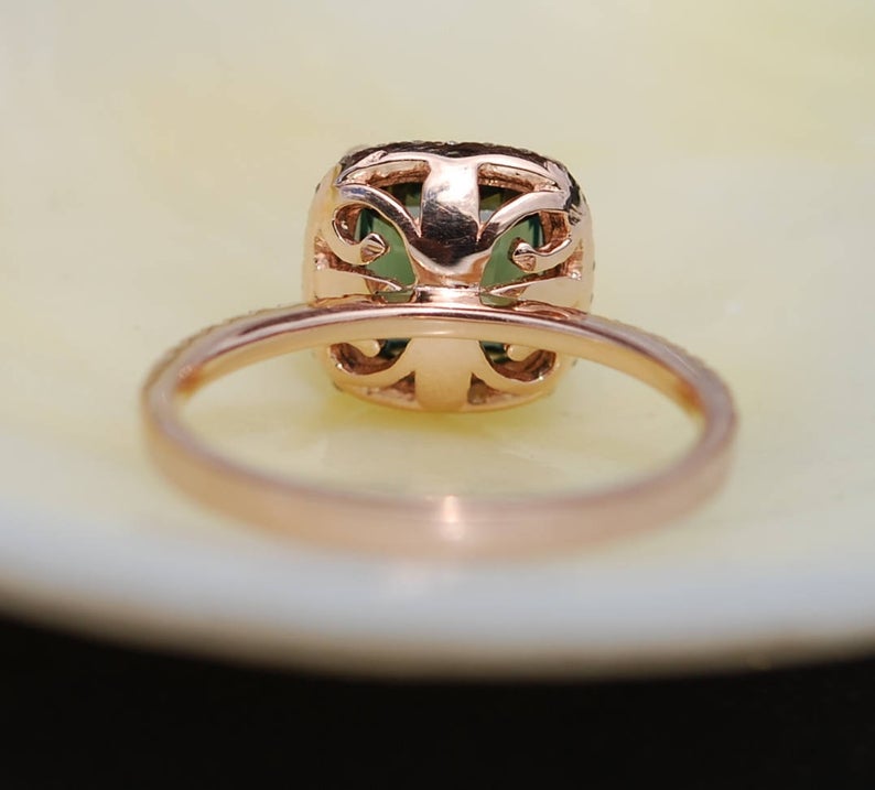 1 CT Cushion Cut Green Sapphire Diamond Rose Gold Over On 925 Sterling Silver Halo Engagement Ring