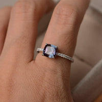 1.50 Ct Cushion Cut Alexandrite 925 Sterling Silver Solitaire W/Accents Wedding Ring