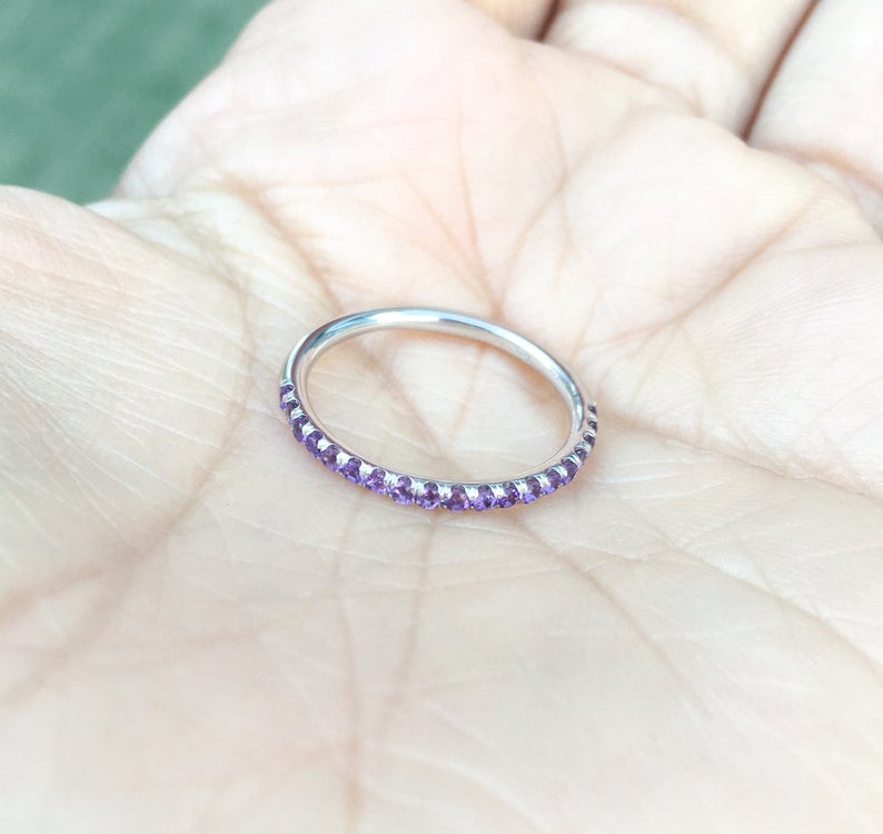 1 CT Round Cut Amethyst Diamond 925 Sterling Silver Half Eternity Band Ring