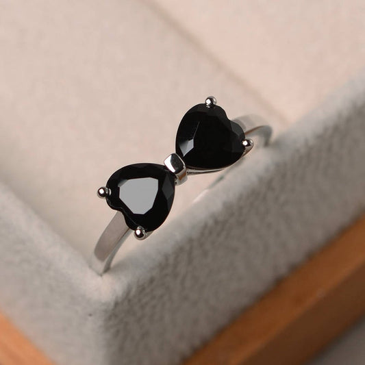 2 Ct Heart Cut Black Diamond Promise Bow Ring In 925 Sterling Silver