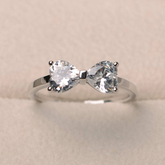 2.00 Ct Heart Cut 925 Sterling Silver Bow Style Promise Gift Ring For Her
