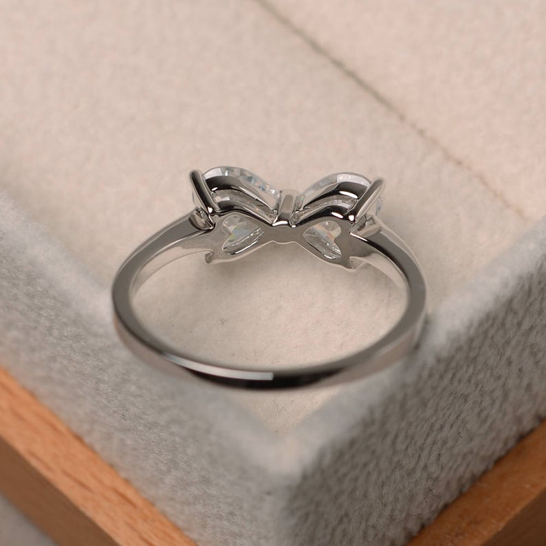 2.00 Ct Heart Cut 925 Sterling Silver Bow Style Promise Gift Ring For Her