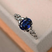 1 Ct Oval Cut Blue Sapphire 925 Sterling Silver Solitaire Butterfly Band Promise Ring
