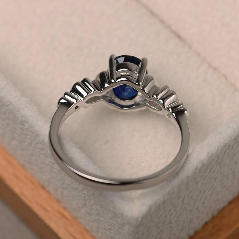 1 Ct Oval Cut Blue Sapphire 925 Sterling Silver Solitaire Butterfly Band Promise Ring