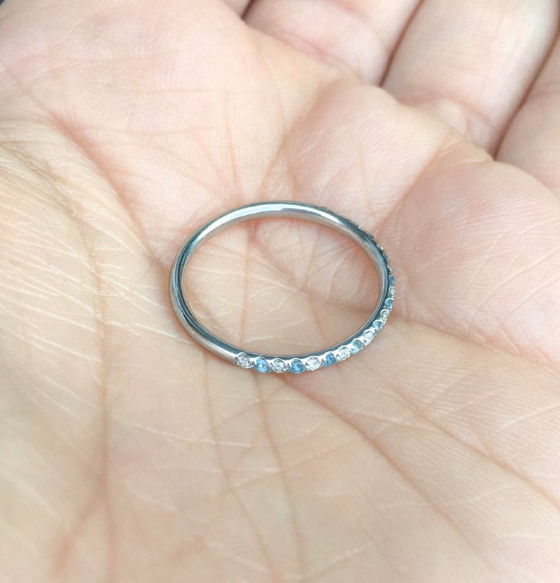 0.25 CT Round Cut Aquamarine Diamond 925 Sterling Silver Half Eternity Wedding Band Ring