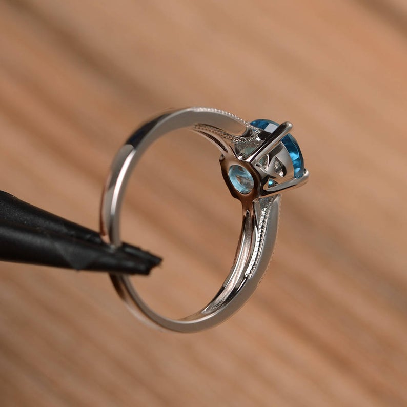 1 Ct Round Cut Blue Topaz 925 Sterling Silver Solitaire Anniversary Gift Ring For Her