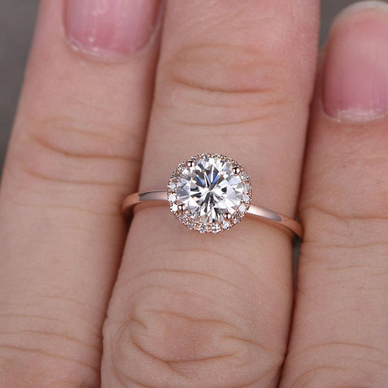 1.75 Ct Round Cut Rose Gold Over On 925 Sterling Silver Halo Engagement Ring