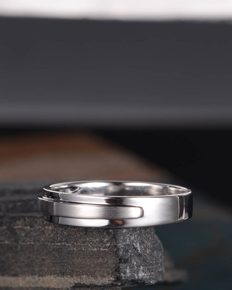 Men's Wedding Simple Plain Solid Band Ring White Gold Over On 925 Sterling Silver