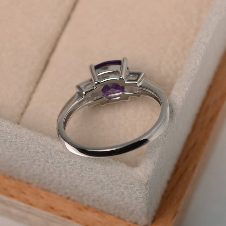 2.50 Ct Cushion Cut Purple Amethyst 925 Sterling Silver Three-Stone Promise Ring - atjewels.in