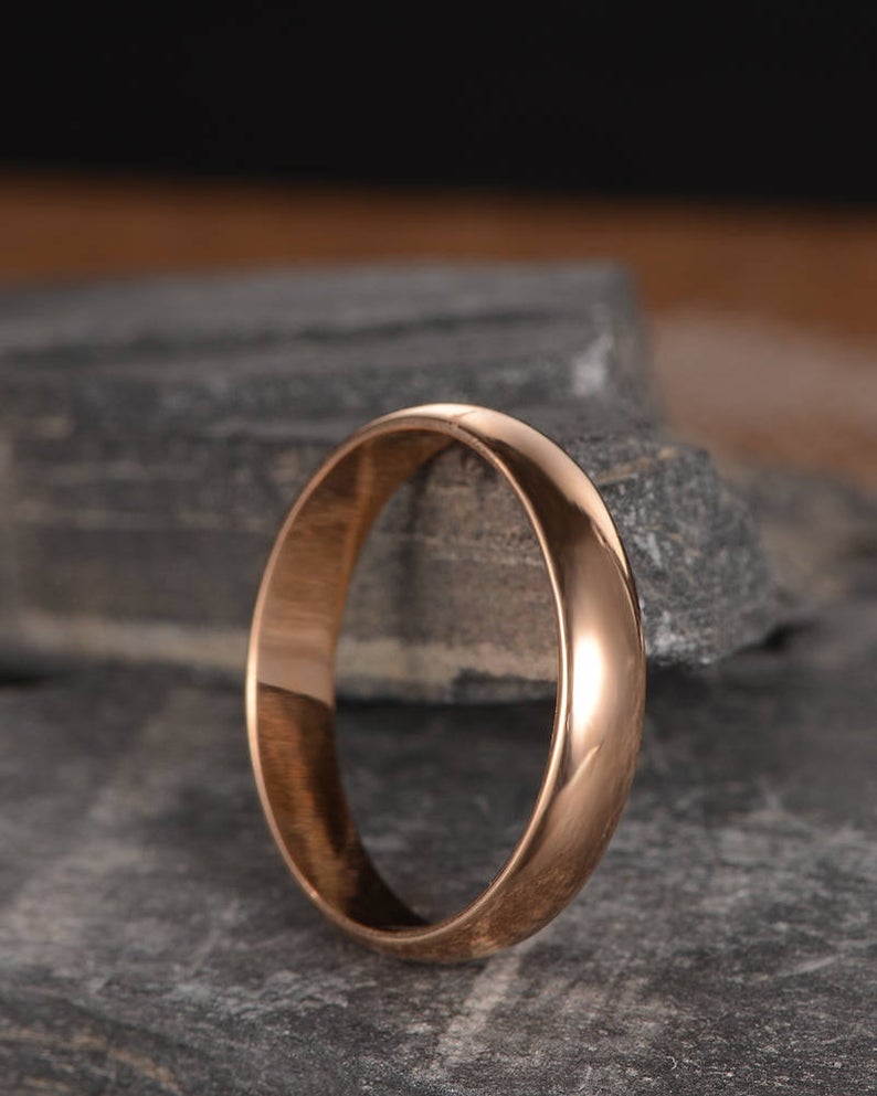Rose Gold Over On 925 Sterling Silver Plain Simple Unisex Engagement Wedding Ring