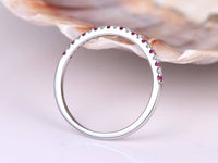 0.25 CT Round Cut Ruby & CZ Diamond 925 Sterling Silver Half Eternity Wedding Band Ring