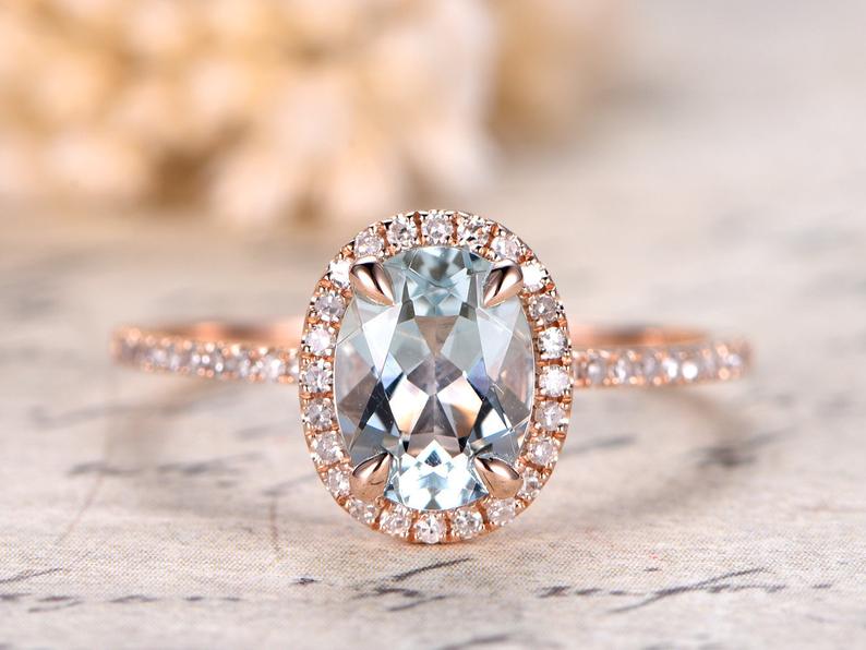 2 CT Oval Cut Aquamarine Diamond 925 Sterling Silver Halo Engagement Ring