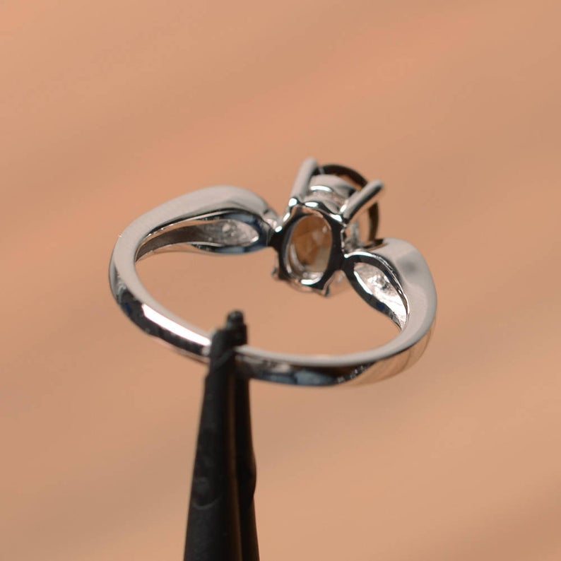 1.20 Ct Oval Cut Smoky Quartz Solitaire W/Accents Promise Gift Ring In 925 Sterling Silver
