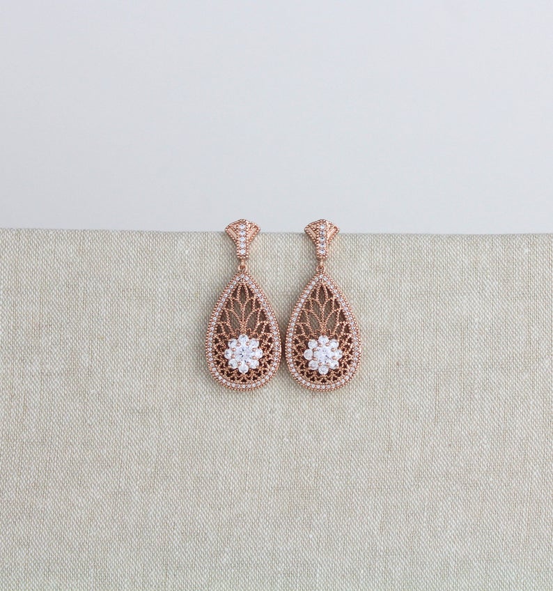 1.25 Ct Round Cut White Diamond Rose Gold Over On 925 Sterling Silver Bridal Engagement Earrings