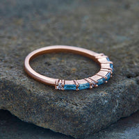 1.20 CT Baguette Cut Blue Topaz Diamond  Rose Gold Over On 925 Sterling Silver Eternity Band Ring