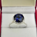 2 CT Round Cut Blue Sapphire Diamond 925 Sterling Silver Halo Anniversary Ring